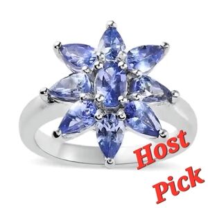 Tanzanite Floral Ring in Platinum Over Sterling Silver 1.85 c